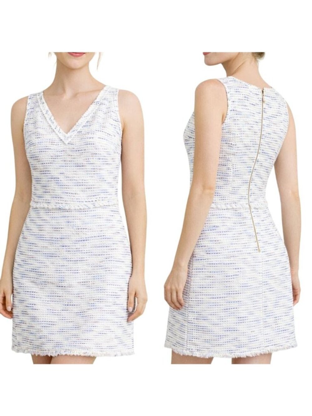 Kate Spade New York Sleeveless V-Neck Tweed Sheath Dress~Size 8~White NWoT L1817
